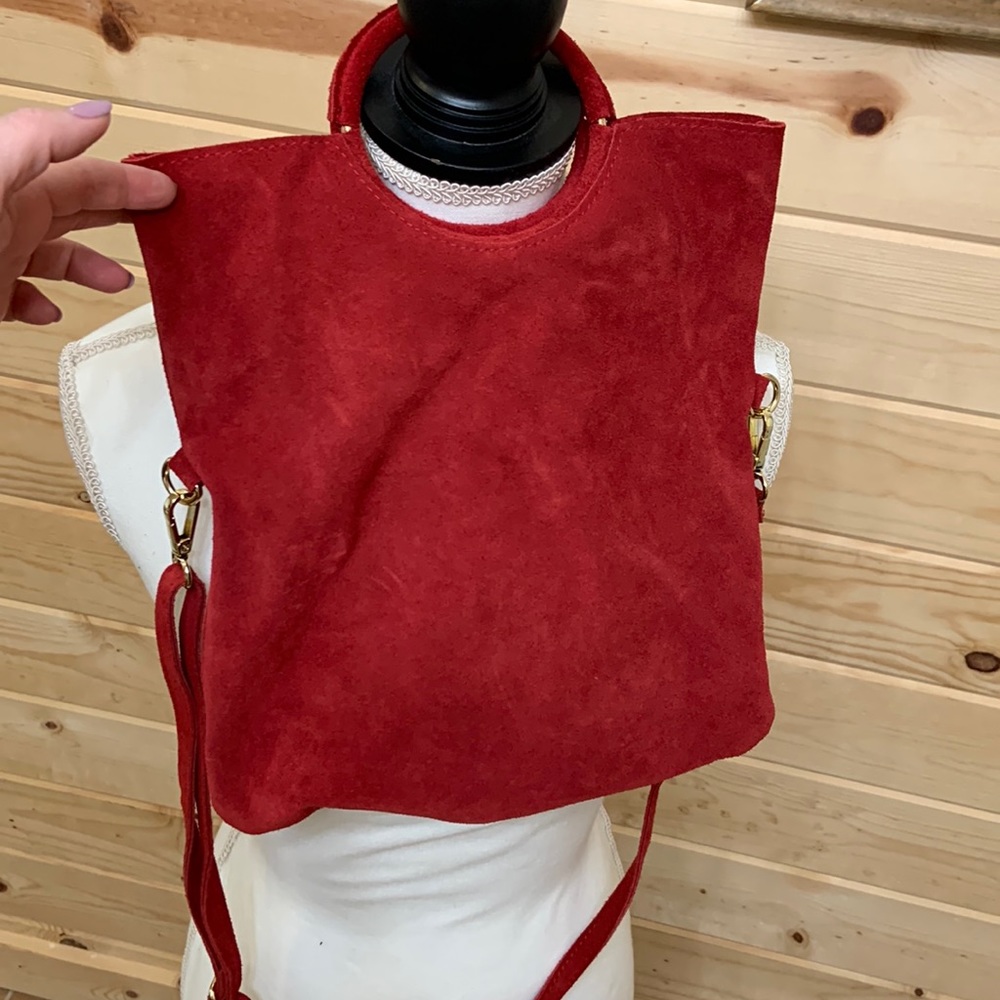Red Suede Italian Leather Bag